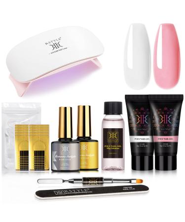 Rstyle poly nail gel starter set 2 * 30g pink white color poly color gel set with UV lamp gel nail set complete nail set acrylic nail starter set complete slip solution poly nail set