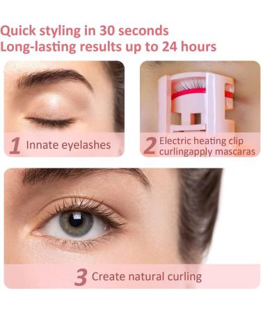 MLEN DIARY Heated Eyelash Curler Portable Electric Eyelash Curler Long-Lasting Quick Professional Eyelash Curler with Heating Silicone Pads for Makeup - Pink - Buy Online on GoSupps.com
