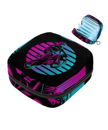 Menstruation pad bag with zipper women's napkin bag tampons collection bags for women and girls (motocross sunset retro illustration)