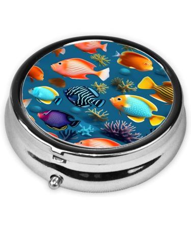 Submarine Reef Fish Round Pill Box Organizer - 3 Compartment Portable Travel Pill Box for Purse & Pocket - Buy Online on GoSupps.com