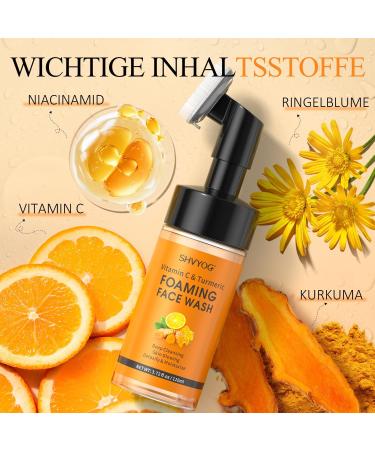  SHVYOG Vitamin C Turmeric facial cleansing foam cleansing foam for a radiant complexion reduces fine lines and wrinkles peeling facial cleansing Turmeric facial cleanser against dark spots - Buy Online on GoSupps.com