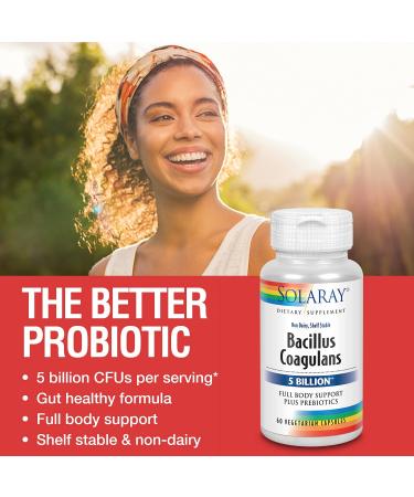 Solaray Bacillus Coagulans 5 Billion - 60 Vegetarian Capsules | Probiotic Supplement - Buy Online on GoSupps.com