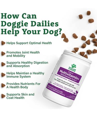 Doggie Dailies 5 in 1 Multivitamin for Dogs - 225 Soft Chews - Dog Multivitamin for Skin and Coat Health Joint Health Improved Digestion (Peanut Butter) Peanut Butter - Bilingual Packaging - Buy Online on GoSupps.com