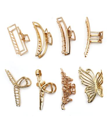 Metal Hair Clips  Gakshzbds Gold Large Claw Clips for Thick Hair  Strong Hold Clips for Long Hair  Non-Slip Hair Clips  Delicate Hair Styling Accessories for Women Girls(8 PCS)