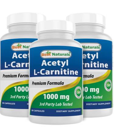 Best Naturals Acetyl L-Carnitine 1000 mg 60 Capsules (60 Count (Pack of 3)) Unflavoured 60 Count (Pack of 3)