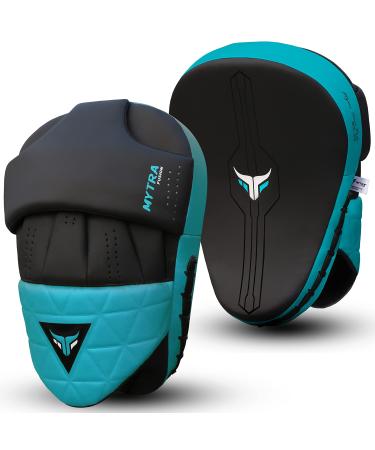Mytra Fusion Boxing Round Pad Boxing Pads Strike Pad Real Leather Kick Pads Martial Arts MMA Muay Thai Pad Kickboxing Strike Pad Black/Turquoise