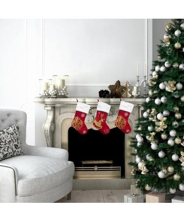 Belupai 17.3 Embroidered Velvet Christmas Stocking | Red Classic Holiday Gift Bag with Reindeer/Snow Design | Perfect for Fireplace Decor - Buy Online on GoSupps.com