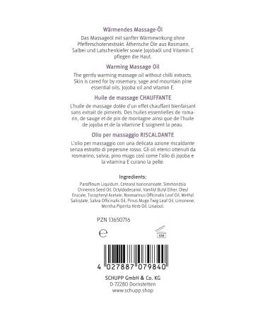 Schupp Warming Massage Oil 200ml | Premium Quality for Relaxation & Comfort | International Shipping Available - Buy Online on GoSupps.com