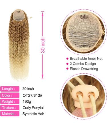 30 Long Curly Drawstring Ponytail Extension | Synthetic Hairpiece for Women - 30 OT27/613# Color - Buy Online on GoSupps.com