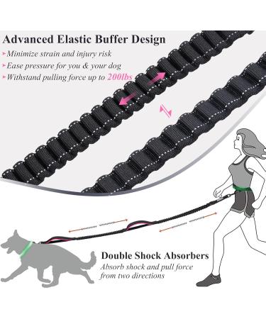 Vivaglory Free-Handed Dog Leash - Padded Handles & Anti-Shock Bungee for Medium Large Dogs | Reflective Waist Running Leash for Jogging | Adjustable 65-112cm - Black/Pink - Buy Online on GoSupps.com