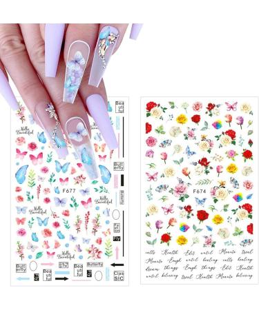 Shop 6 Leaf Butterfly Nail Stickers - 3D Flower Self-Adhesive Nail Art for Spring & Summer DIY Manicure - Buy Online on GoSupps.com