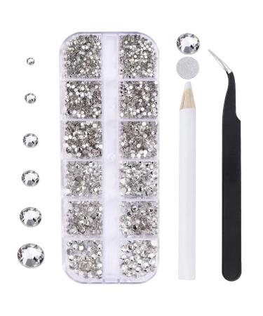 3792 Pieces Flatback Rhinestones for Crafts,Nail Gems Gemstones Crystals Jewels,Craft Glass Diamonds Stones Bling Rhinestone with Tweezers and Picking Pen(SS6SS20 Silver) AA 12Grids Silver(3792Pcs)
