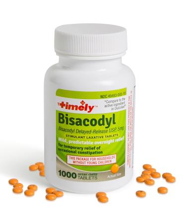 TIME-CAP LABS INC. Timely Bisacodyl 5mg - 1000 Tablets - Laxatives for Constipation Relief - Compared to The Active Ingredients in Dulcolax - Gentle Dependable Constipation Relief for Adults
