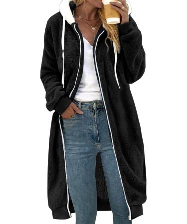 Shop Hanxiulin Women's Fleece Plush Jacket - Warm Hooded Wool Coat for Autumn & Winter | Fluffy Zippered XL Black Jacket - Buy Online on GoSupps.com