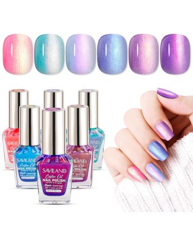 SAVILAND Ombre nail polish set of 6 pieces Magical pink blue gold purple ombre summer nail polish colors air drying plantbased nail polish with castor oil natural nail polish set
