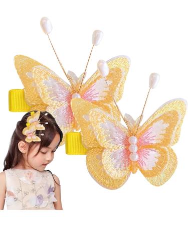 Butterflies Clips for Hair - Moving 3D Hair Decor - Cute Sparkly Clamps Pins Flying Butterflies with Shiny Rhinestone Women Girls Hair Accessories for Bride Weddings Rowces A Pair of Yellow Embroidered Butterflies - Buy Online on GoSupps.com