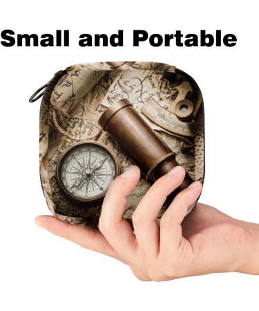 Vintage Still Life Compass Sextant Spyglass Map Pattern Sanitary Napkin Storage Bag - Portable Menstrual Cup Pocket with Zipper | Color 11 - Buy Online on GoSupps.com