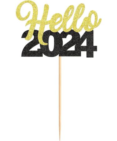 30 Pcs Glitter Happy New Year Cupcake Toppers 2024 Gold Black Cupcake topper Cheers to 2024 Cake Picks for New Years Eve Party Decoration (Hello) - Buy Online on GoSupps.com