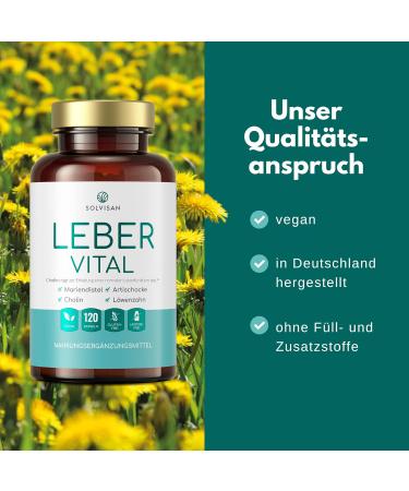 Solvisan Liver Vital - 3-Fold Complex with Choline Milk Thistle (80% Silymarin) Artichokes & Dandelion - 120 Capsules for Optimal Liver Health - Buy Online on GoSupps.com