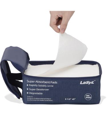 Lasyl Super Absorbent Commode Pads - 100 Count Wholesale Value Pack - for Camping Portable Toilet Bags, Commodes Liners Disposable, Bed Pan, Potty Chair-Leak Proof Pad 100 Pad-blue