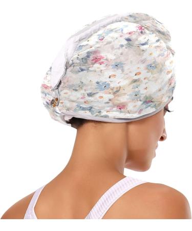 Flowers Watercolor Dry Hair Cap - 2 Piece Quick Drying Towel Set with Button Headband | Super Absorbent & Soft Comfort for All Hair Types - Buy Online on GoSupps.com