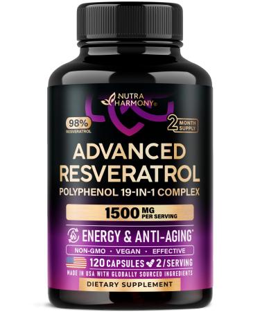 Resveratrol Supplement - 19-in-1 Organic Polyphenol Complex - Noni Extract | Berberine | Quercetin | Apple Cider Vinegar | Acai - Made in USA - Antioxidant & Heart Health Support - 120 Capsules