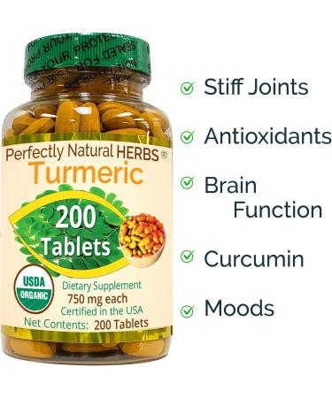 Perfectly Natural Herbs Organic Turmeric 750mg 200 Tablets - Buy Online on GoSupps.com