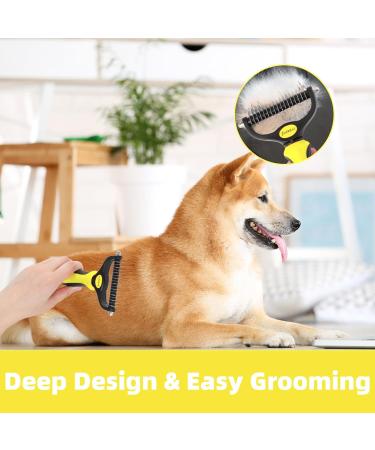 Jaswell Subfellbrush for Dogs & Cats Premium De-Shedding Brush for Medium to Long Hair & Undercoat - Yellow - Buy Online on GoSupps.com