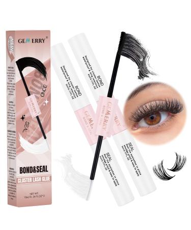 GEMERRY Gemerry 2PCS Lash Bond and Seal Glue DIY Cluster Eyelash Adhesive Durable and Waterproof 2 in 1 Eyelash Extension Glue Suitable for Cluster Glue for Individual False Eyelash Extensions (5 ml + 5 ml - 2PCS)