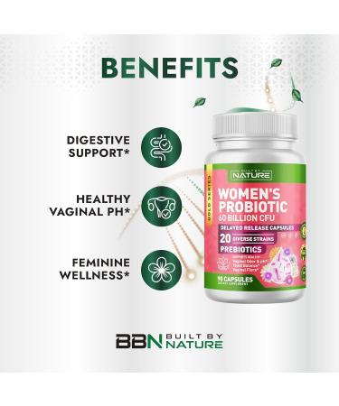 Built by Nature Probiotic for Women 60 Billion CFU 20 Strains + Prebiotics Vaginal & Digestive Support Delayed Release Capsules Shelf Stable 3 Month Supply - 90 Capsules - Buy Online on GoSupps.com