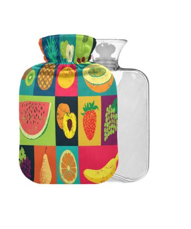 Grunge Fruit Hot Water Bottle with Cover 1L Small Hot Water Bag for Pain Relief Headaches Neck and Shoulders BPA Free