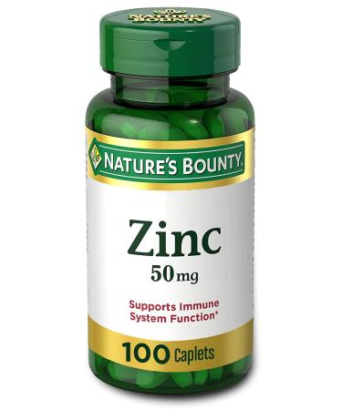 Nature's Bounty Zinc (Zinc Gluconate) 50 mg, 100 Caplets Unflavored 100 Count (Pack of 1)