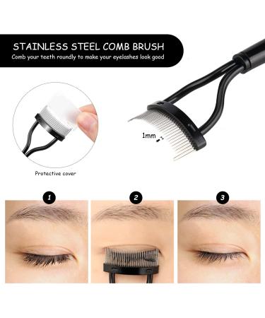 3-piece eyebrow kit two-way eyebrow combing brush stainless steel eyelash brush 2-in-1 eyebrow and eyelash brush with 50 pieces of eyelash brush cotton swabs - Buy Online on GoSupps.com