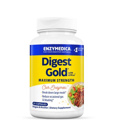 Enzymedica Digest Gold + ATPro Maximum Strength Enzyme Formula Prevents Bloating and Gas 14 Key Enzymes Including Amylase Protease Lipase and Lactase 21 Capsules (FFP)