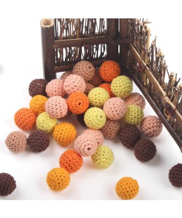 50PCS 20MM Crochet Teething Beads Kit in Khaki and Coffee Series - Baby Carriage Decoration and Jewelry Making Supplies with Cord and Needle - Buy Online on GoSupps.com