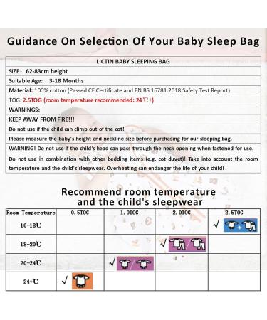Lictin 100% Cotton Baby Sleeping Bag 3-18 Months | TOG 2.5 Wearable Blanket with Removable Sleeves | Adjustable Length for Winter | Infant Toddler Sleep Sack - Buy Online on GoSupps.com