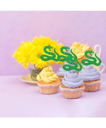 24pcs Snake Cupcake Toppers Green Glitter Snake Cupcake Decor Reptile Animal Cake Decorations for Baby Shower Reptile Pet Themed Birthday Party Decoration - Buy Online on GoSupps.com