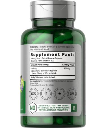 Horb ach Scullcap Capsules | 800 mg | 200 Count | Max Potency Value Size | Non-GMO and Gluten Free Supplement | Scutellaria Baicalensis - Buy Online on GoSupps.com