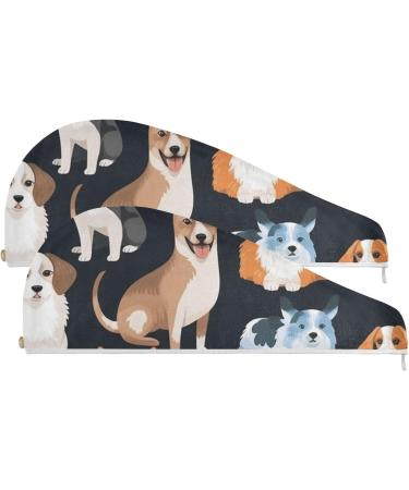 Kind of Cute Dogs Hair Towel 2 Pack - Super Absorbent Quick Dry Hair Turbans for Women & Girls - Perfect for Fast Hair Drying - Buy Online on GoSupps.com
