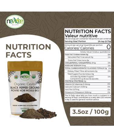 Newtree Organic Ceylon Black Pepper Powder (3.5Ooz) 100g - Non-GMO Vegan and Gluten Free - Rich Pungent & Perfectly Ground for All Your Cooking Needs - USDA Certified Organic Product of Sri Lanka - Buy Online on GoSupps.com