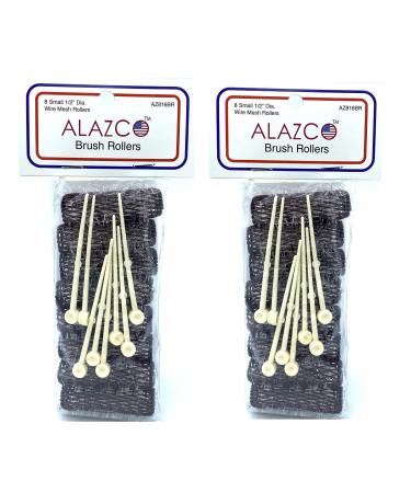 ALAZCO 16 pc Vintage Style Hair Roller MINI Small BRUSH ROLLERS & PINS Mesh Hair Curlers With Bristles 2x 1/2 with Flexible Locking Pins - Tight Small Curls Short Hair Kids Pageants Doll Hair