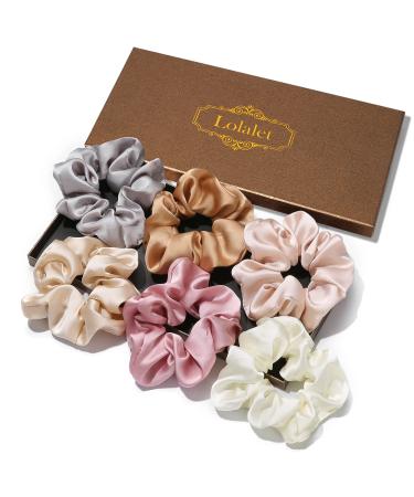 (6 pieces) Lolalet hair tie Silk Scrunchies Satin for women hair tie soft elastic silk skrunschis large for women women girls 6 colors -hell gray light pink pink beige orange white light gray light pink pink beige orange white - Buy Online on GoSupps.com