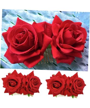 Beaupretty Hair Accessory for Women Barrettes for Women Hair Combs for Women Rose Hair Comb Rose Hair Clip Flower Hair Comb Fork Comb Hairpin Hair Accessories Red Headgear - Buy Online on GoSupps.com