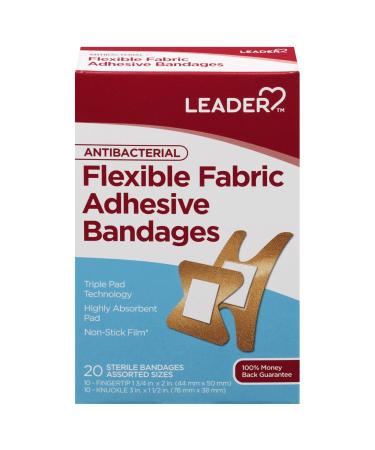 Leader Antibacterial Flexible Fabric Adhesive Bandages First Aid Antiseptic Triple Pad Technology First Aid and Wound Care Compare to Band-Aid Assorted Sizes 20 ct. 3