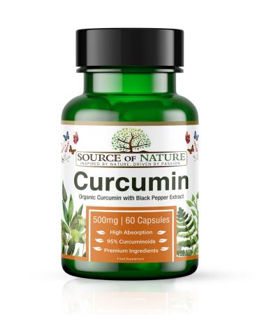 Source of Nature - Curcumin 500mg - 60 capsules - 2 -month supply - More than 95% pure curcuminoids - produced in the EU - with piperine for absorption - Dietary supplements against inflammation 60 pieces (1 Pack)