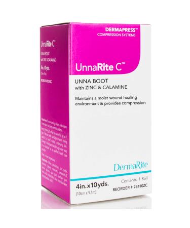 UnnaRite Unna Boot Bandage with Zinc Oxide and Calamine 4 Inch x 10 Yards 1 Roll Leg Compression Wrap 4x10