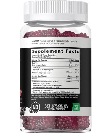 Horbaach Sambucus Black Elderberry Gummies - 60 Count | Vegan Non-GMO Gluten Free with Zinc & Vitamin C | Berry Flavor by Berkshire Labs - Buy Online on GoSupps.com