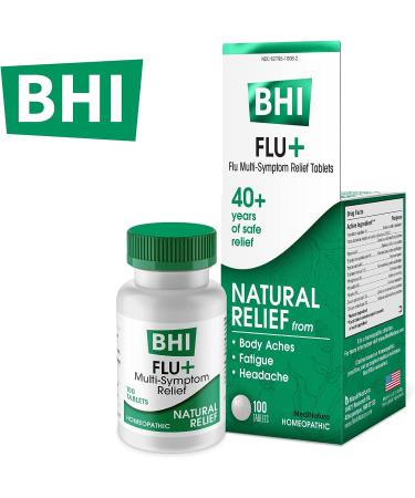 BHI Flu + Cold Multi-Symptom Relief - Natural Non-Drowsy Remedy with 11 Homeopathic Active Ingredients - 100 Tablets - Buy Online on GoSupps.com