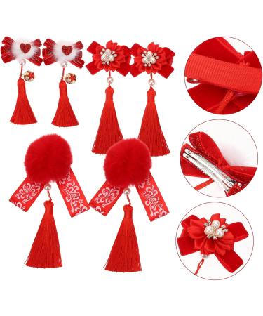 3 Pairs Hanfu fur ball hair clip hair claw clips for girls hair clips for kids flower hair accessories flower headpiece dangle tassel hairpin little girl flower hairpin cloth Baby - Buy Online on GoSupps.com