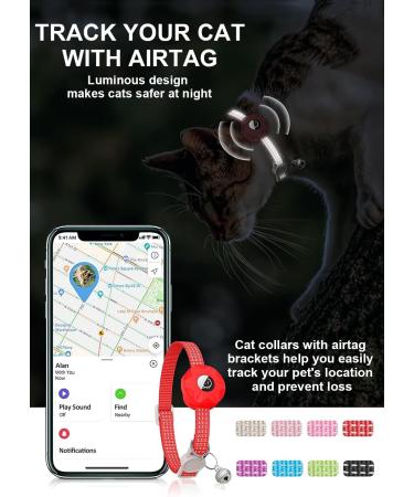 Reflective Airtag Cat Neck Band - Light Tracker Collar with Bell for Kittens & Cats - Red - Buy Online on GoSupps.com